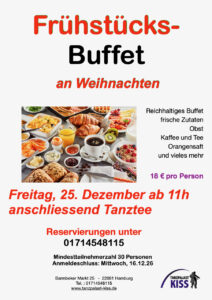 Reichhaltiges  Fruehstuecksbuffet  mit  Croissants  Obst  Rührei  und  Orangensaft